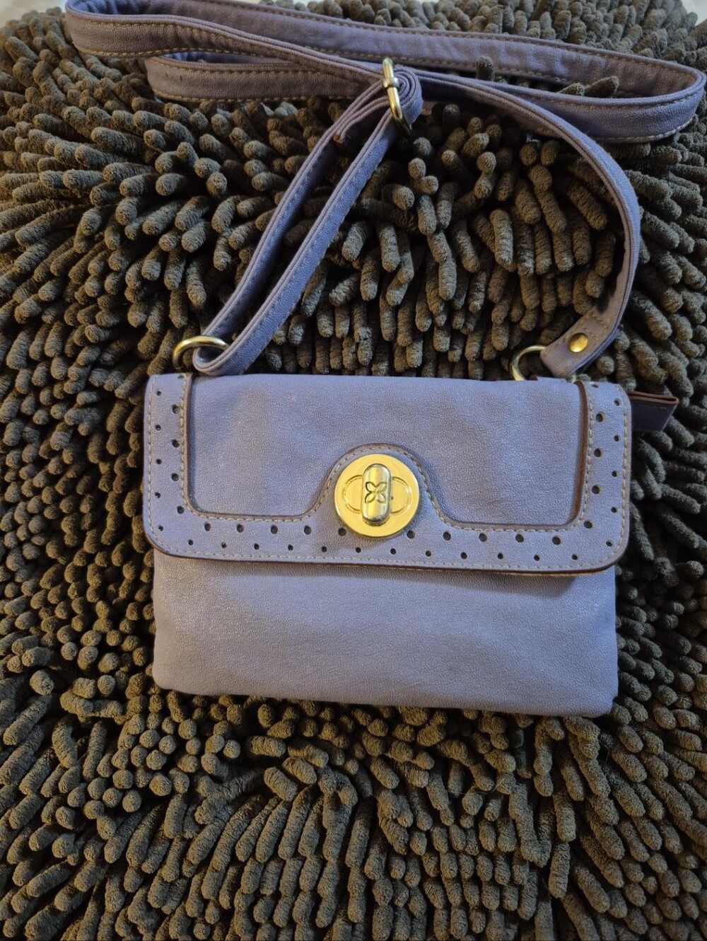 Relic Purple Blue Crossbody Shoulder Bag Floral Lining Gold Hardware